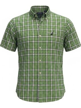 Nautica Green Plaid Short-Sleeve Button-Down Shirt